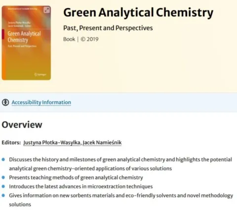 Green Analytical Chemistry książka Green Analytical Chemistry, redakcja Prof. Justyna Płotka-Wasylk, Prof. Jacek Namieśnik